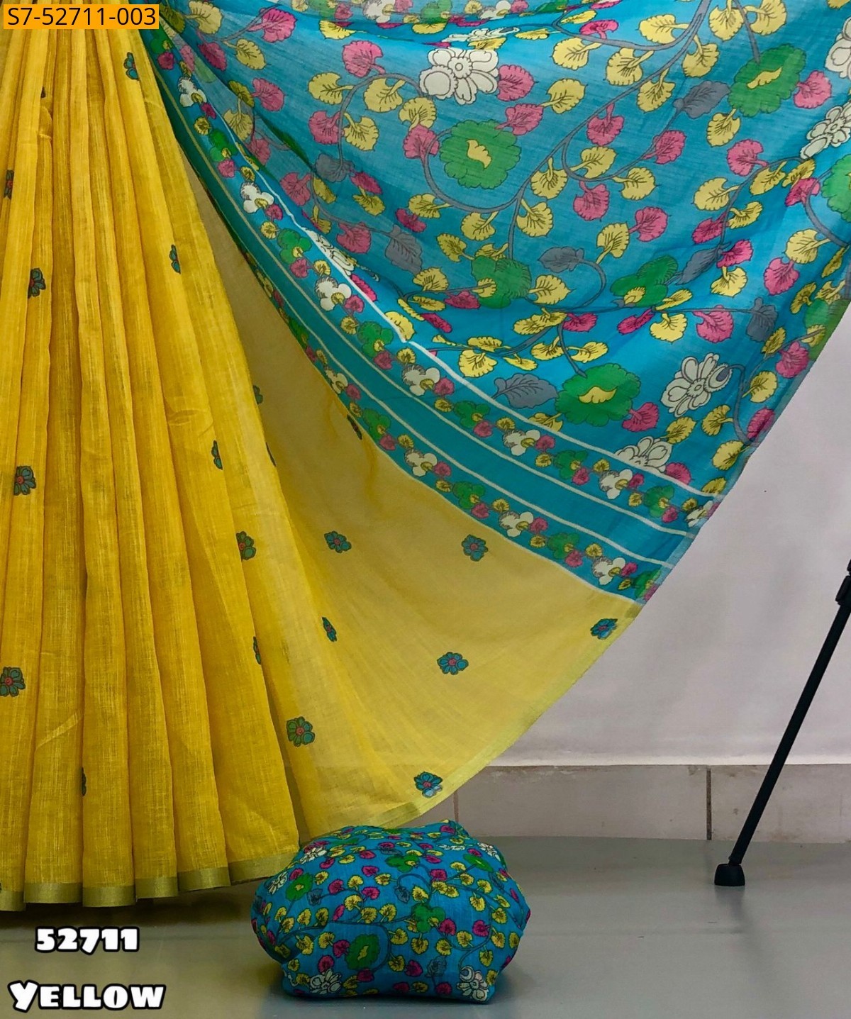 Yellow Fancy Linen Printed saree