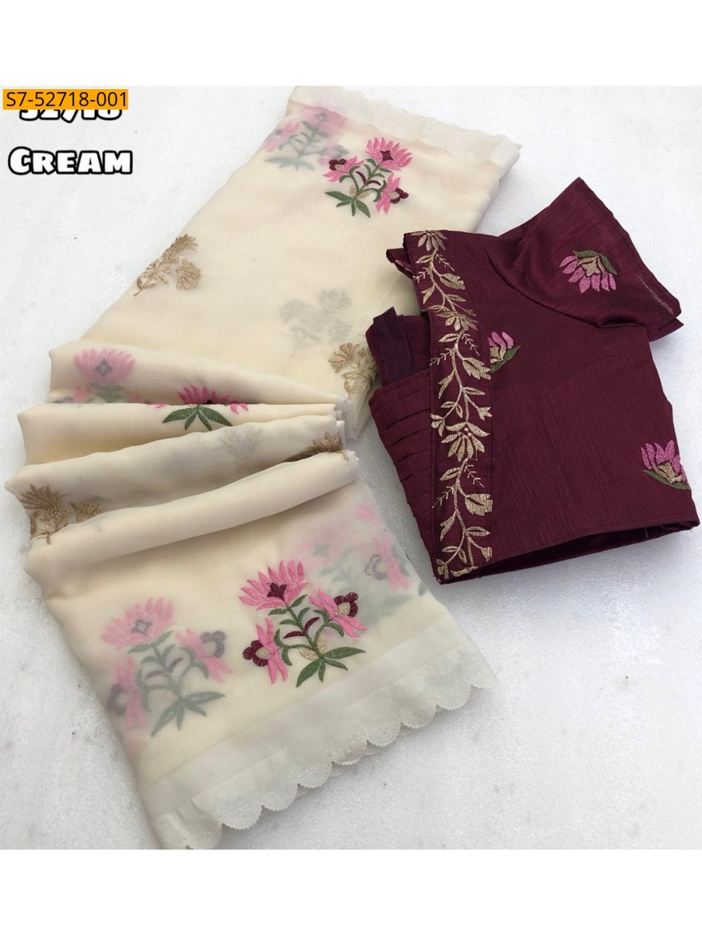 Cream Fancy Faux Georgette saree Cream Fancy Faux Georgette saree