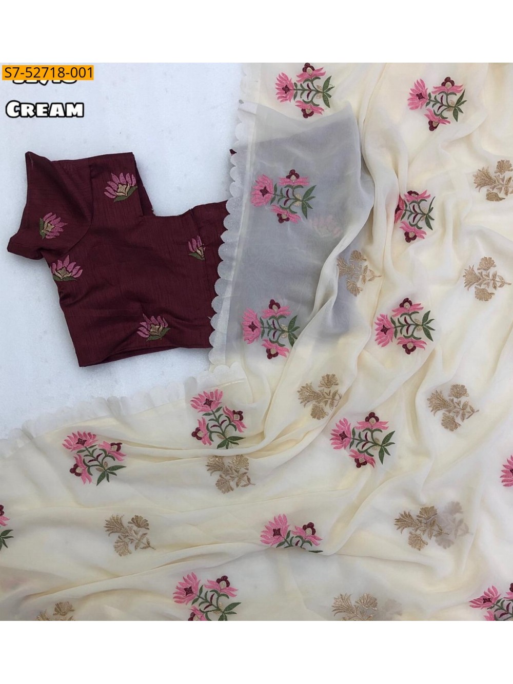 Cream Fancy Faux Georgette saree Cream Fancy Faux Georgette saree