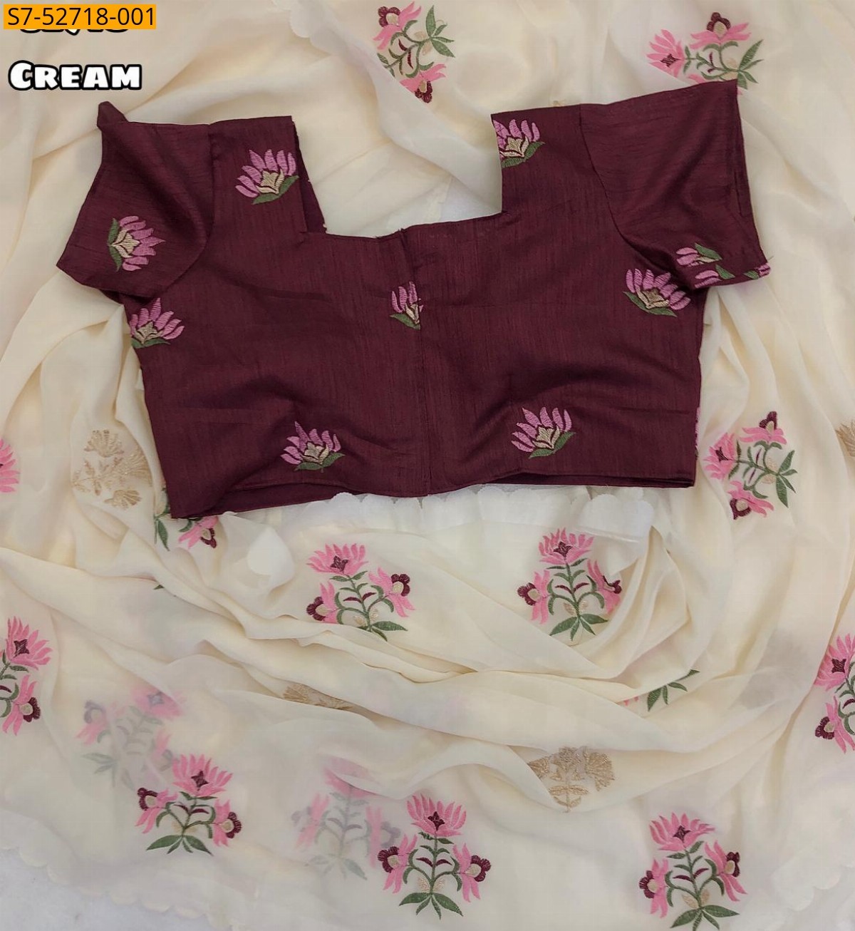 Cream Fancy  Faux Georgette saree