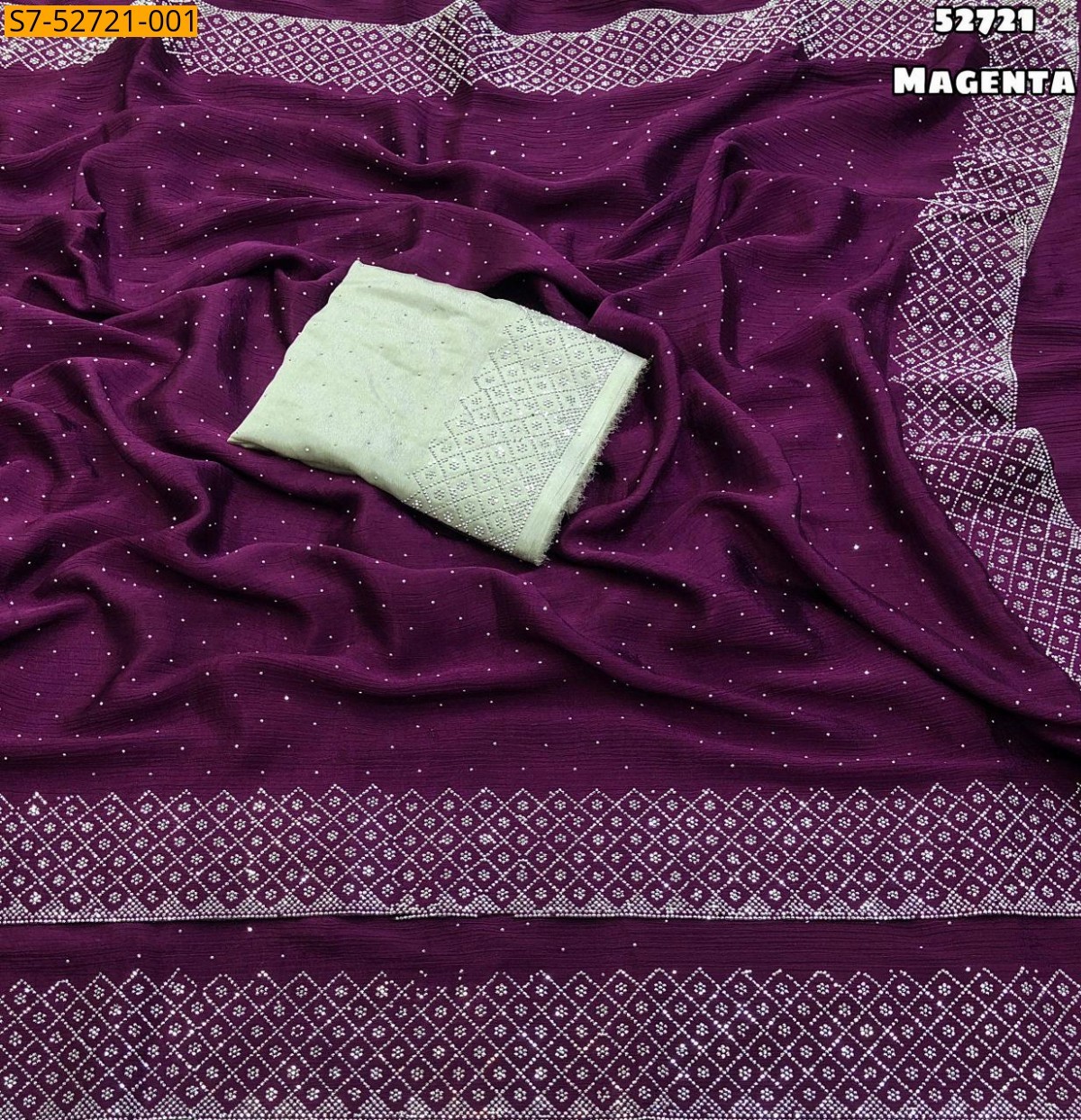 Magenta Soft chinnon silk siroski work saree