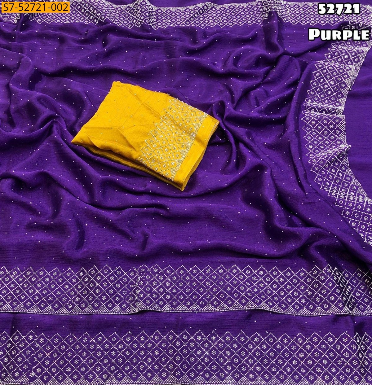 Purple Soft chinnon silk siroski work saree