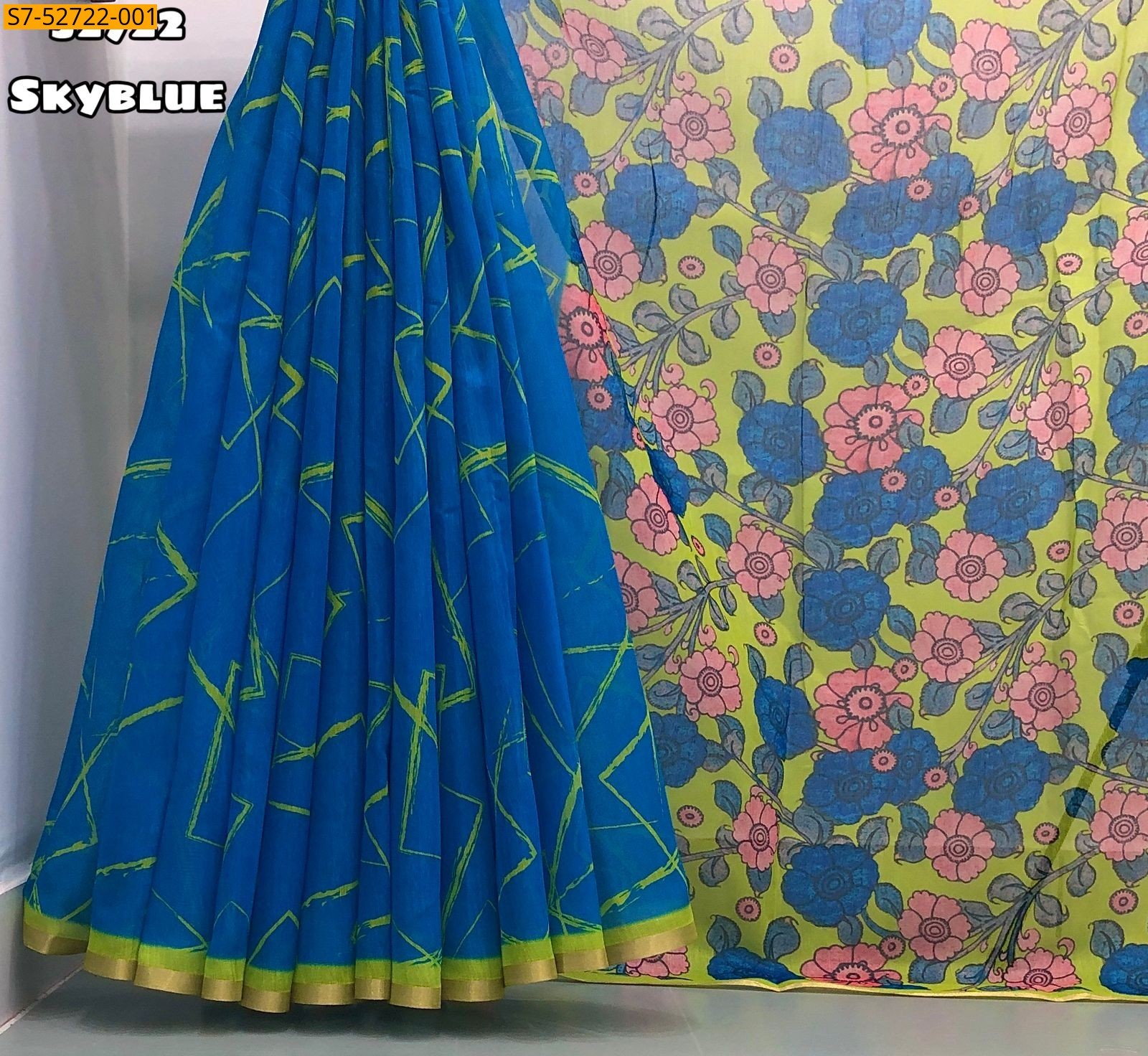 Sky blue Fancy Soft chenderi Sarees