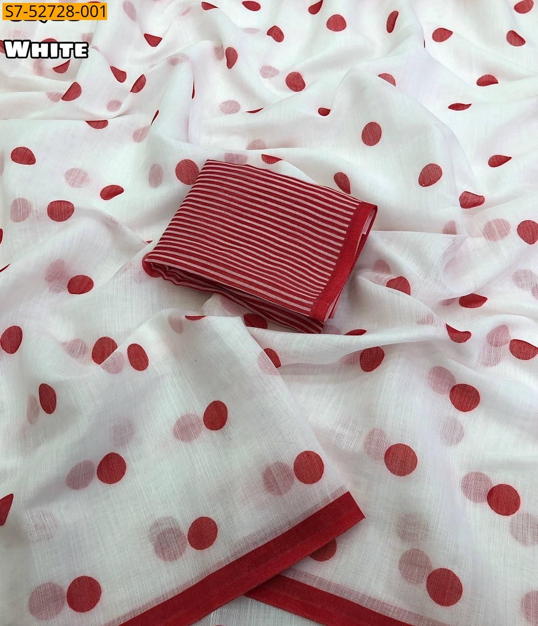 White Fancy Soft linen  printed saree