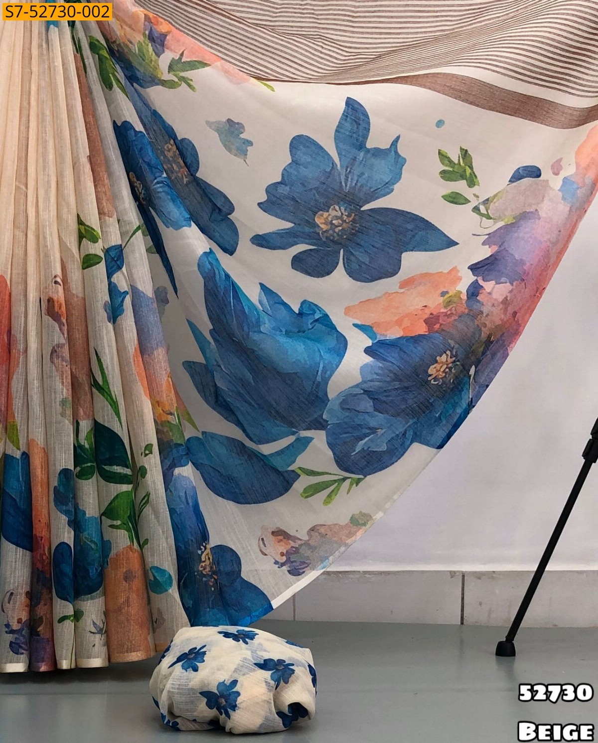 Beige Fancy Soft linen printed saree