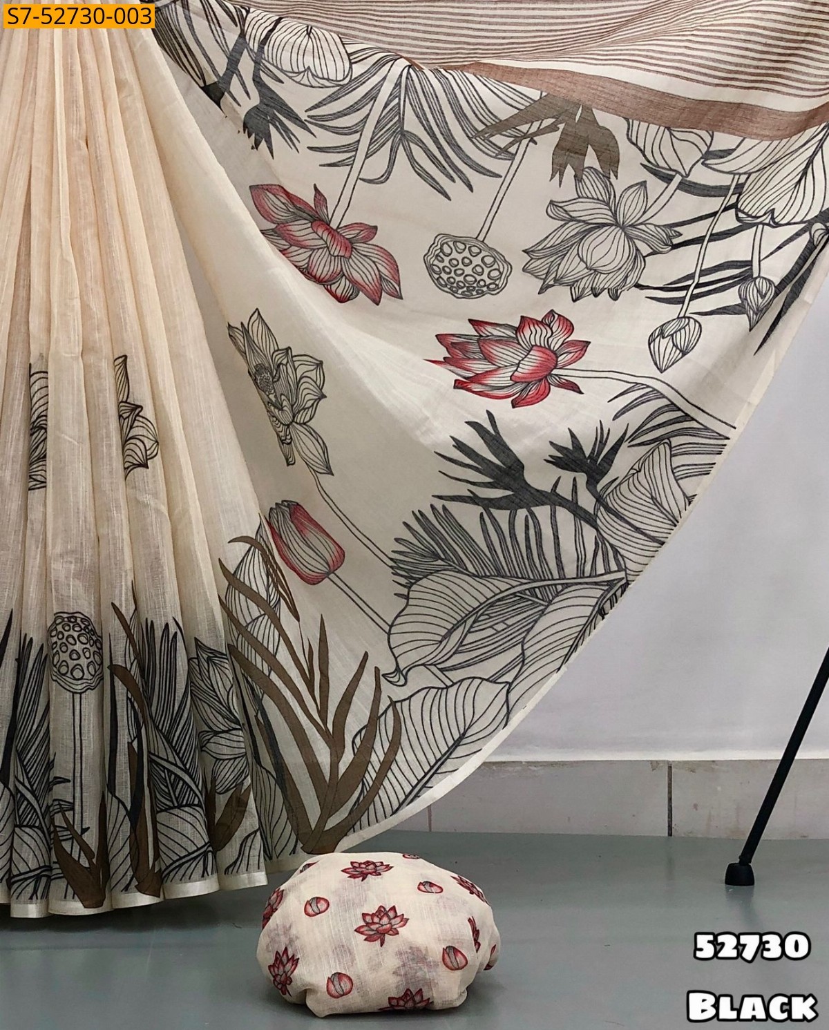 Black Fancy Soft linen printed saree