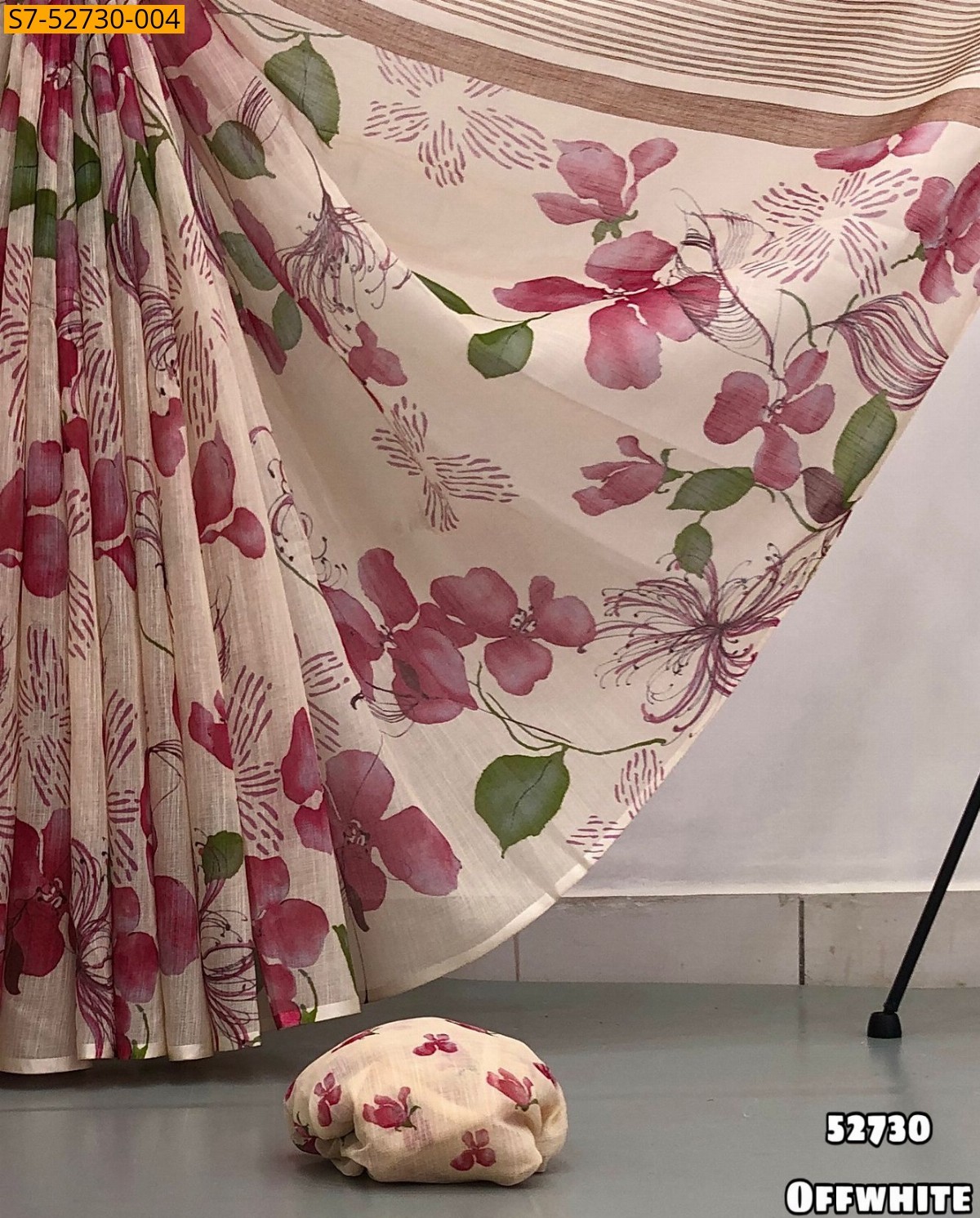 Off white Fancy Soft linen printed saree