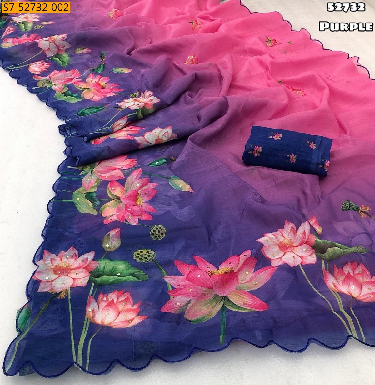 Purple Soft linen printed sarees