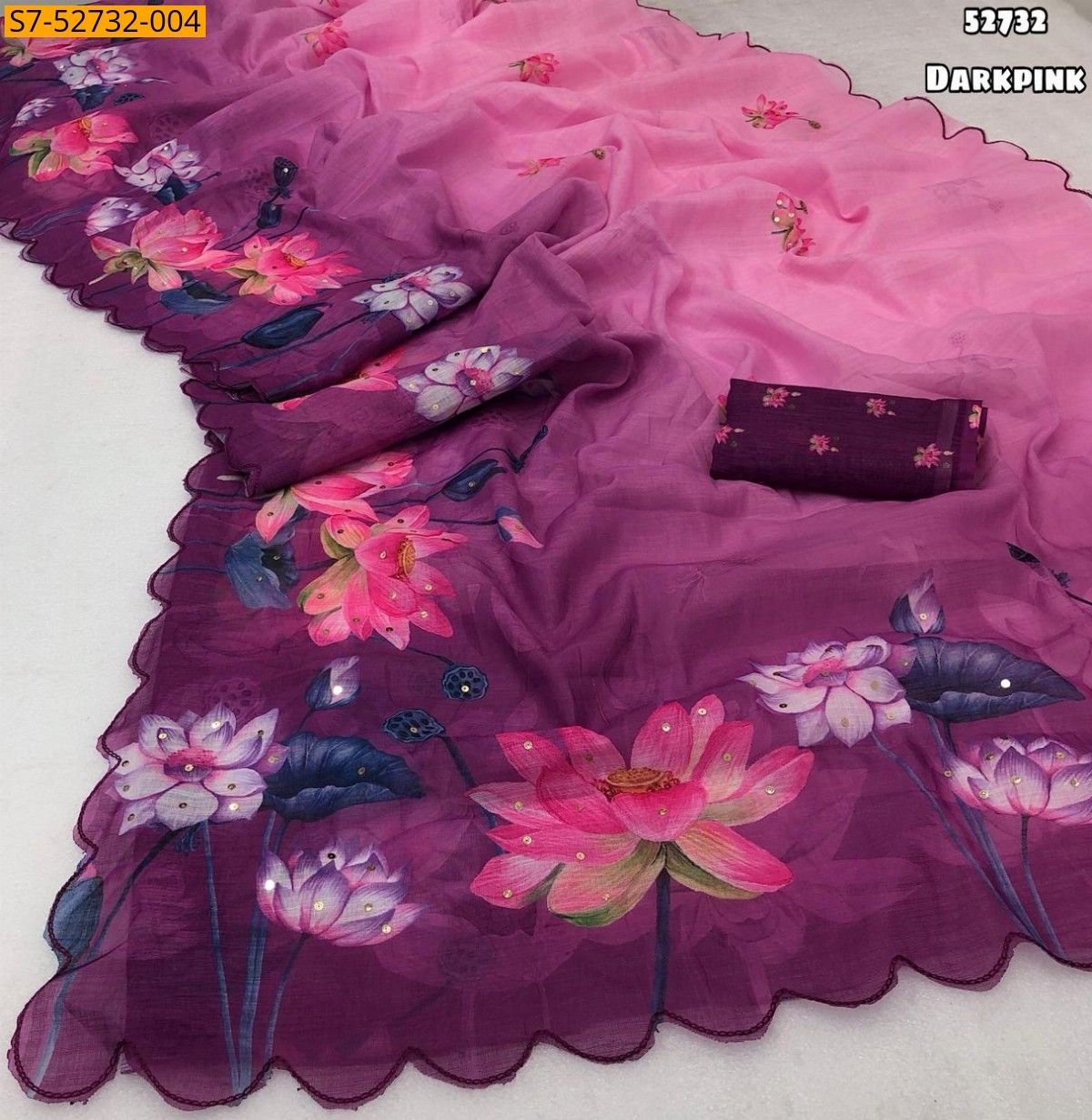 Dark pink Soft linen printed sarees