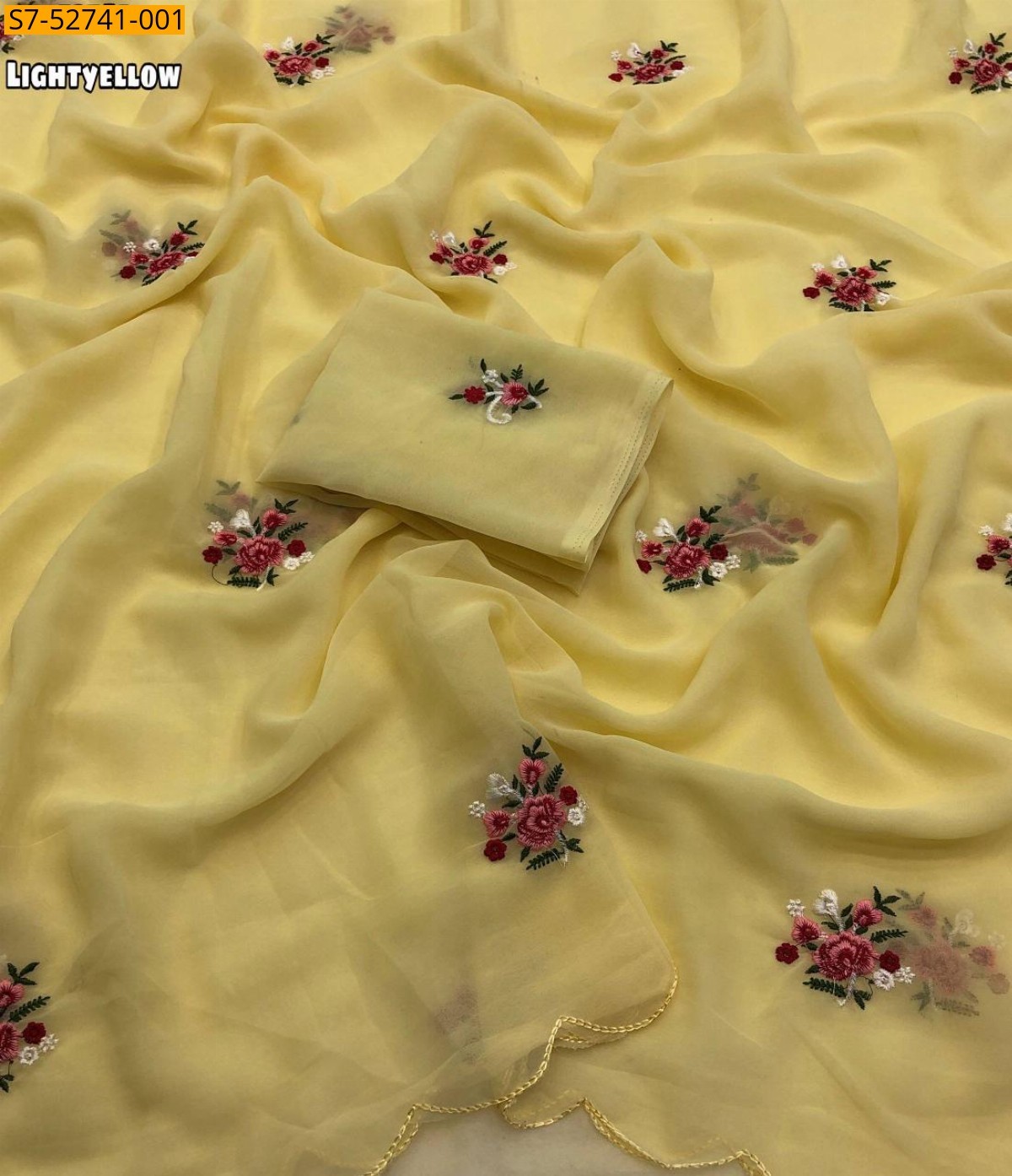 Light yellow Faux Georgette Saree