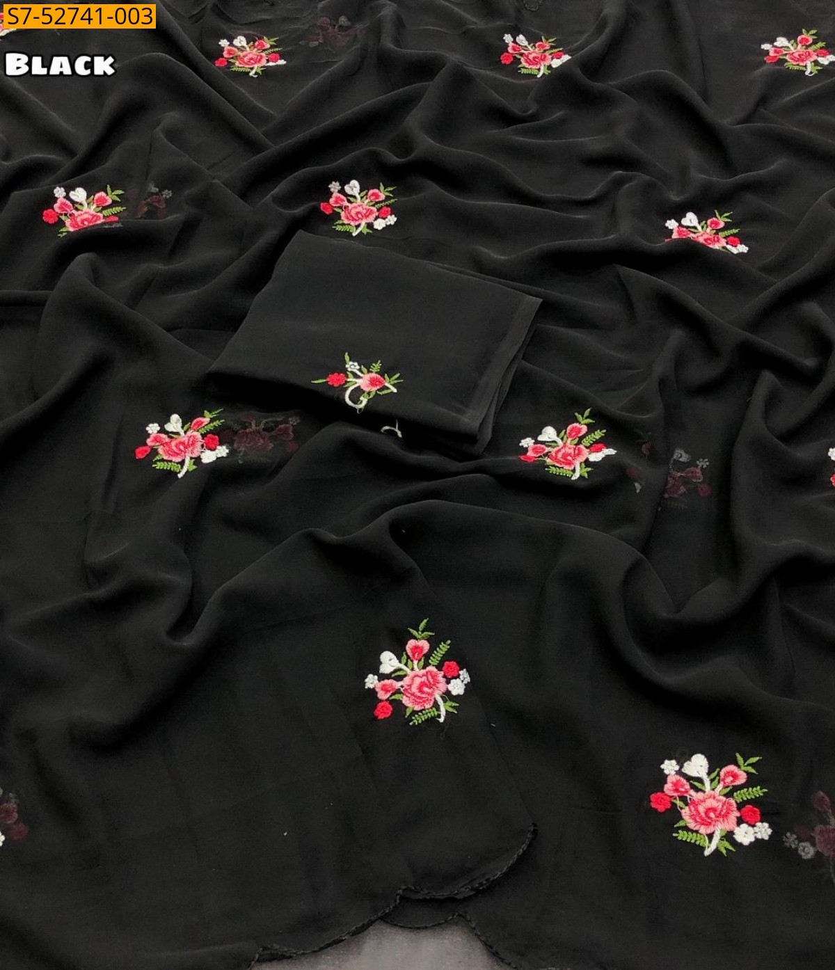 Black Faux Georgette Saree