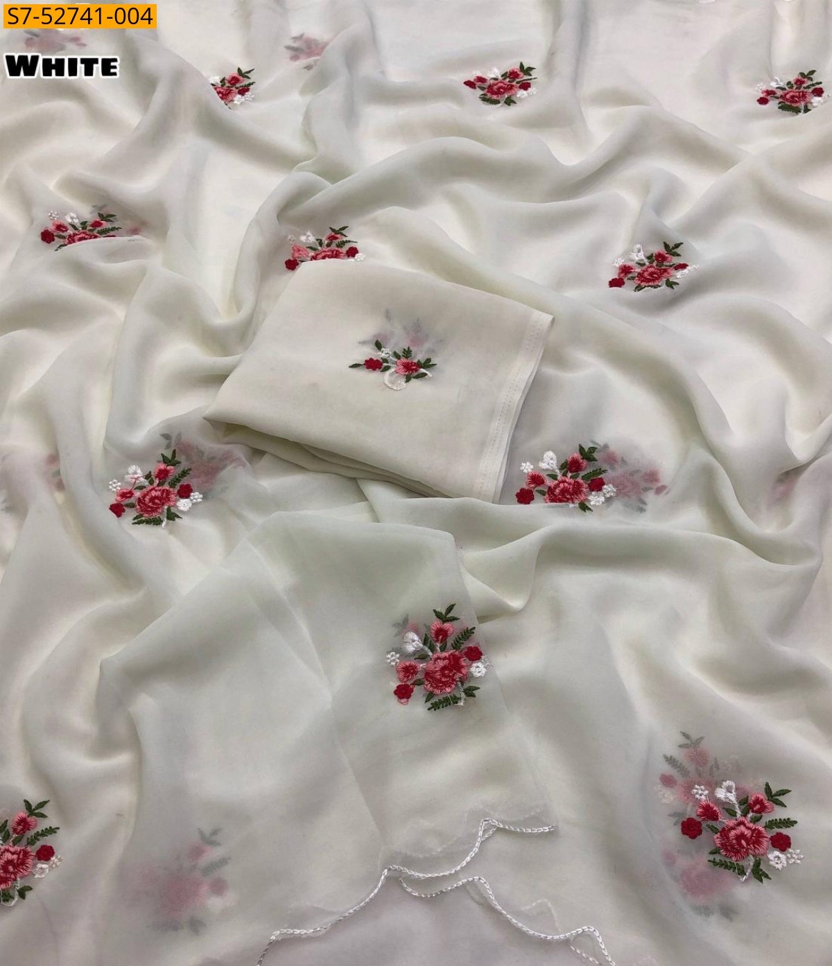 White Faux Georgette Saree