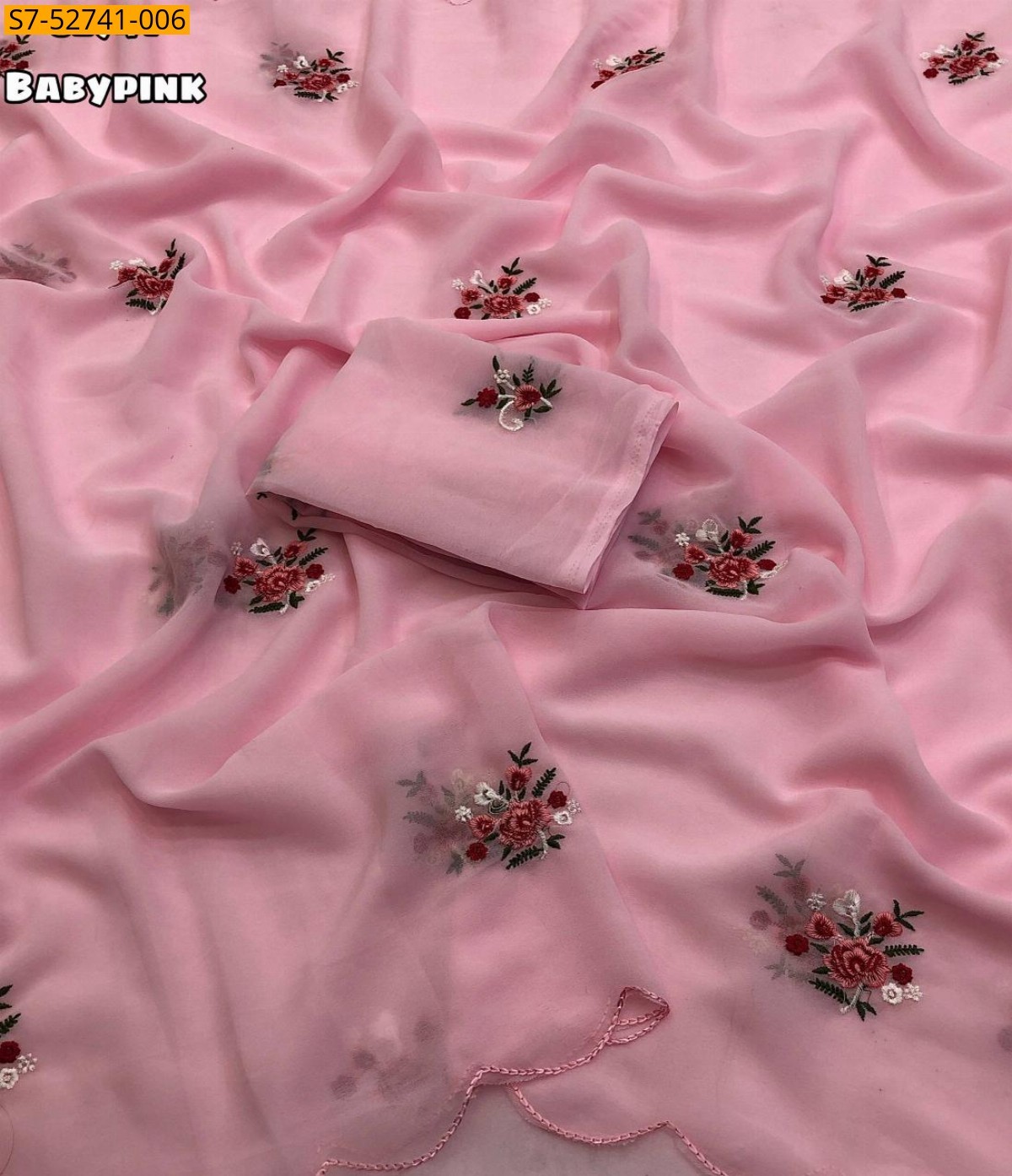 Baby pink Faux Georgette Saree