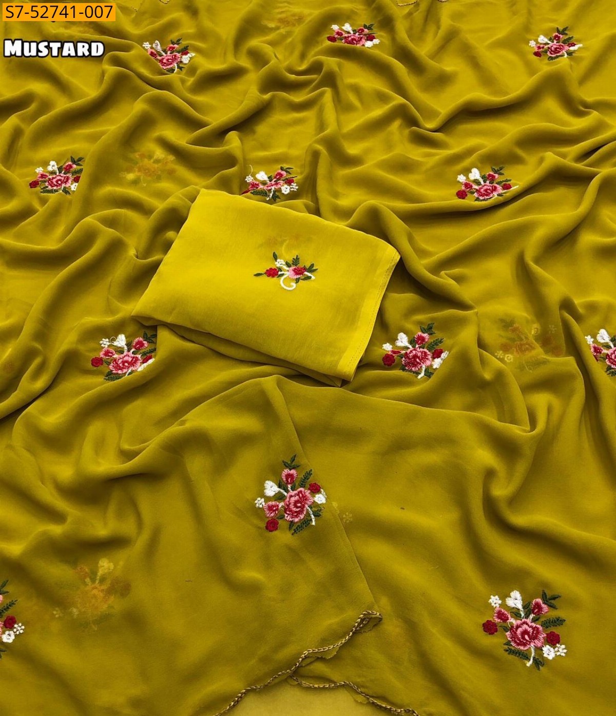 Mustard Faux Georgette Saree