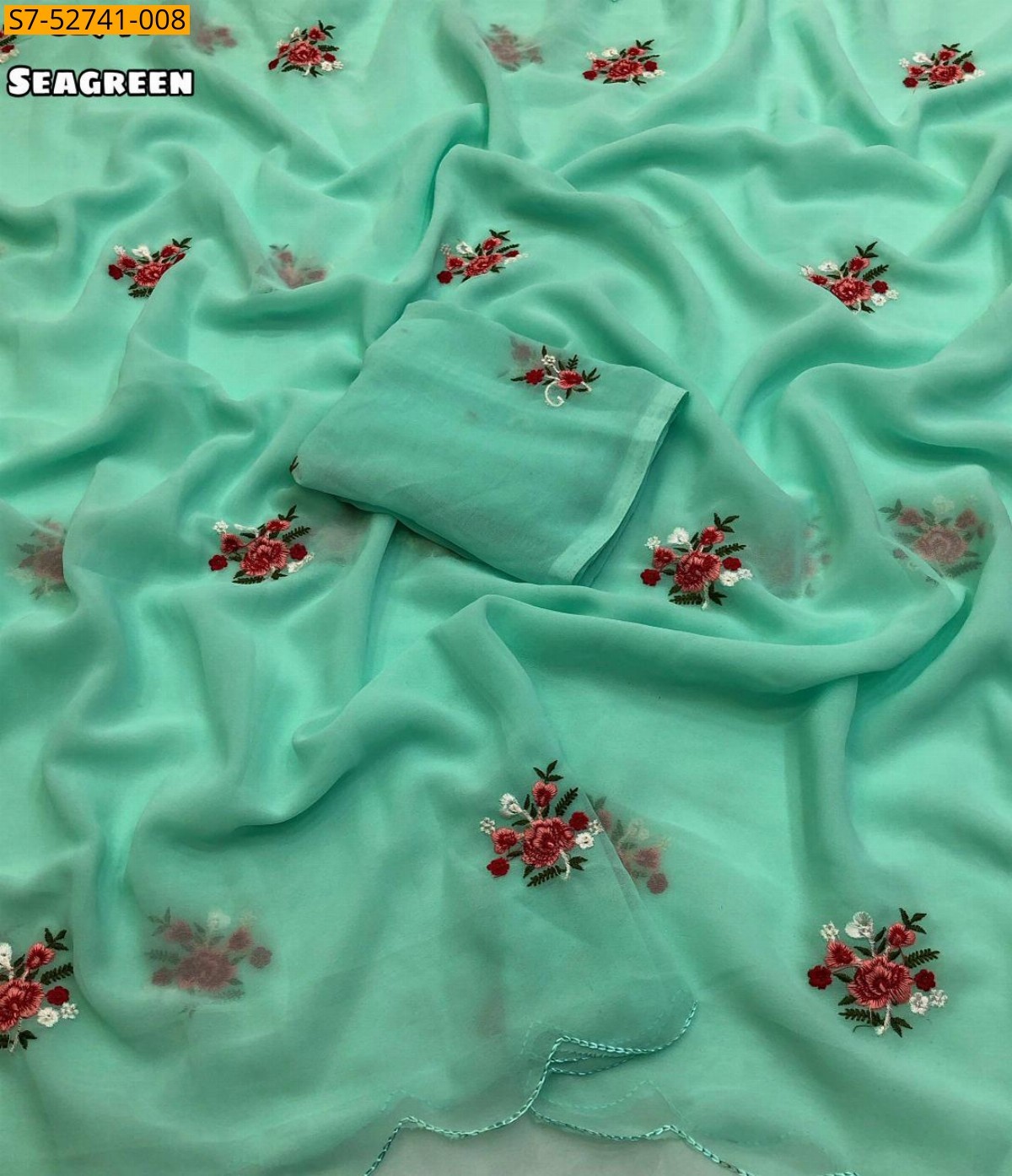 Sea green Faux Georgette Saree