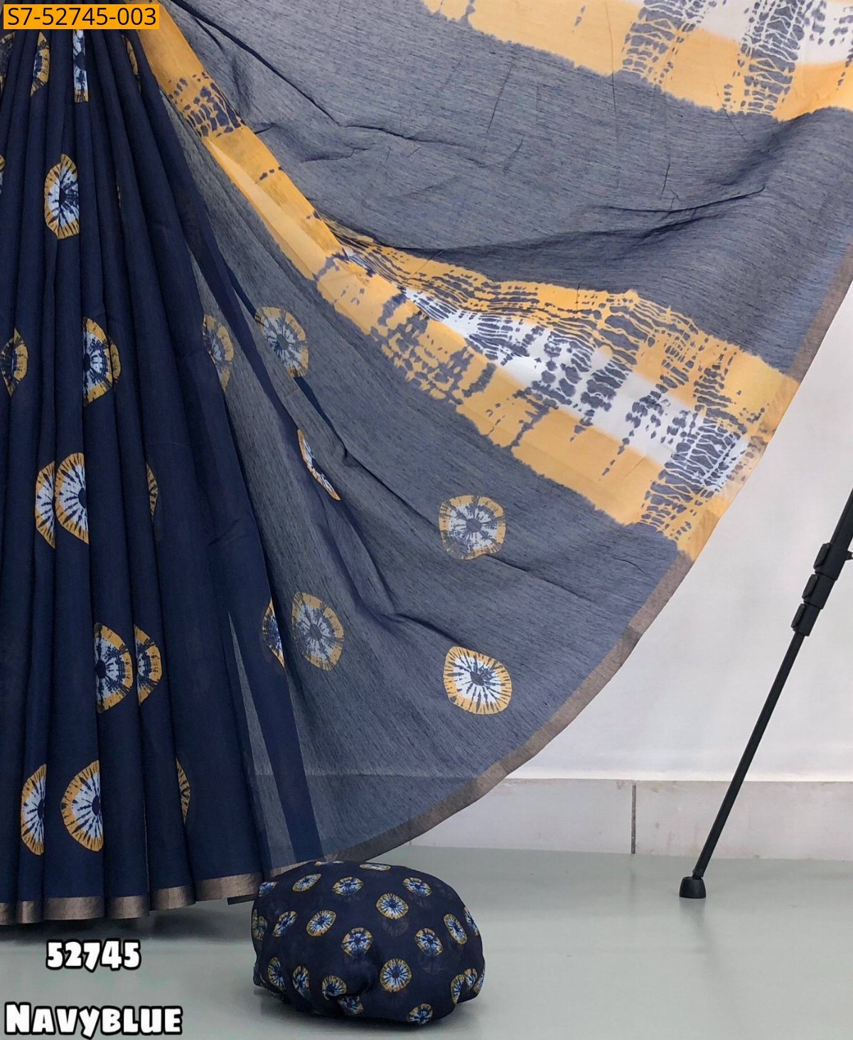 Navy blue Soft Chanderi Printed Sarees 