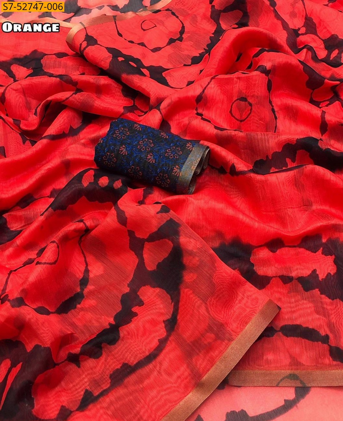 Orange Fancy Soft Chanderi sarees