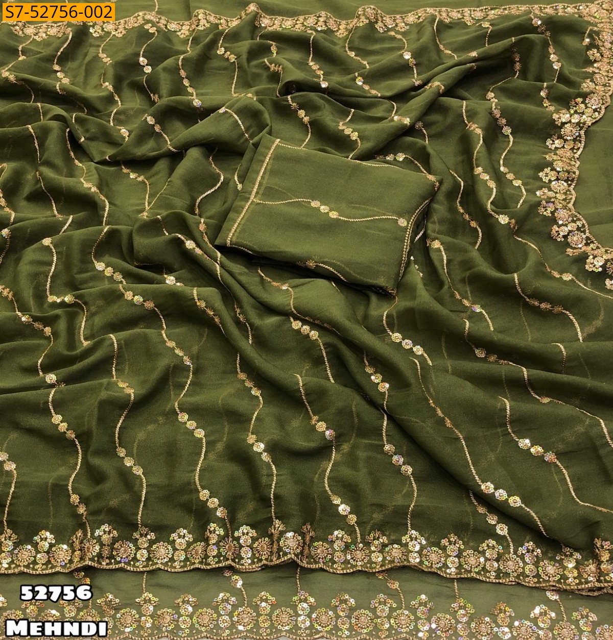 Mehandi green Fancy Star georgette  Sarees