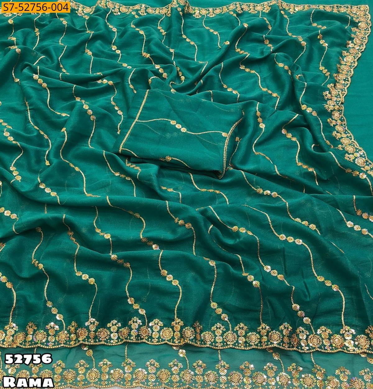 Rama green Fancy Star georgette  Sarees