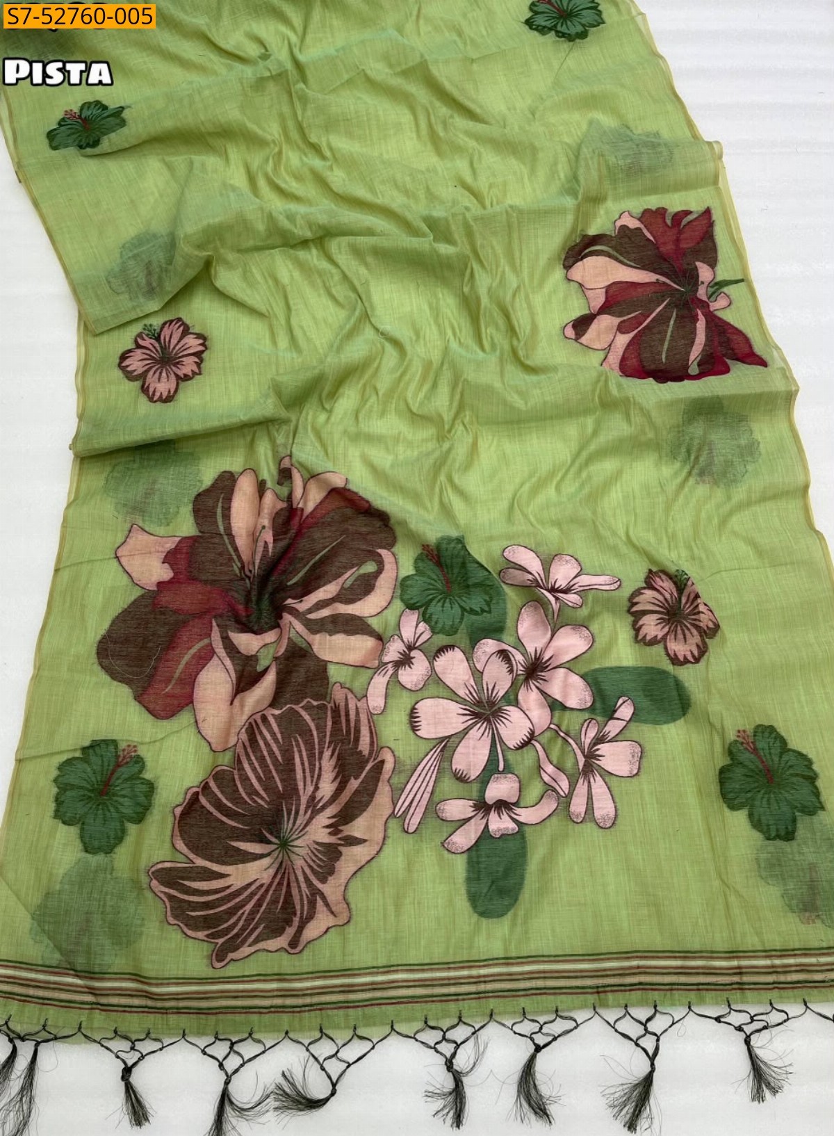 Pista Fancy Soft Cotton Saree