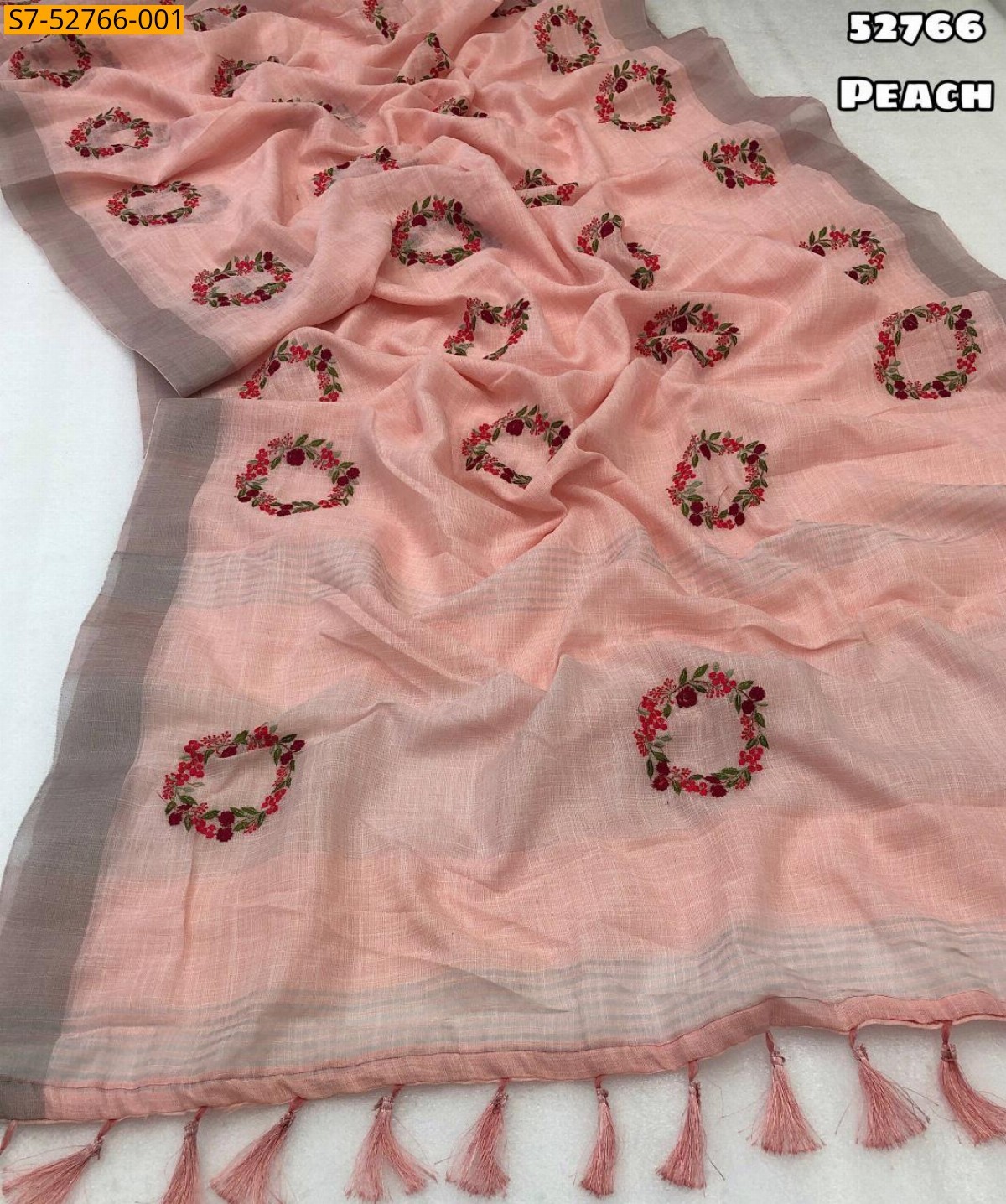 Peach Soft linen  sarees 