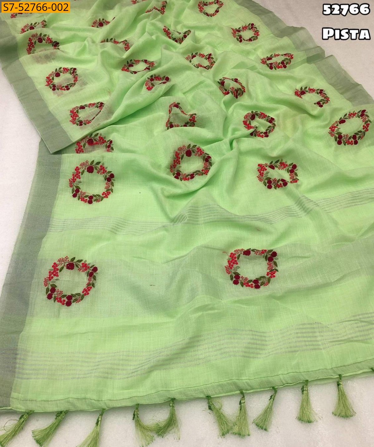 Pista green Soft linen  sarees 