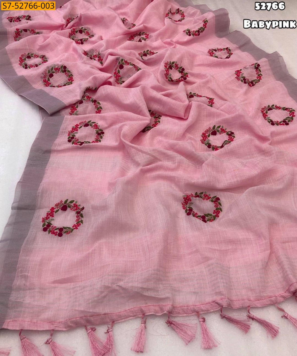 Baby pink Soft linen  sarees 