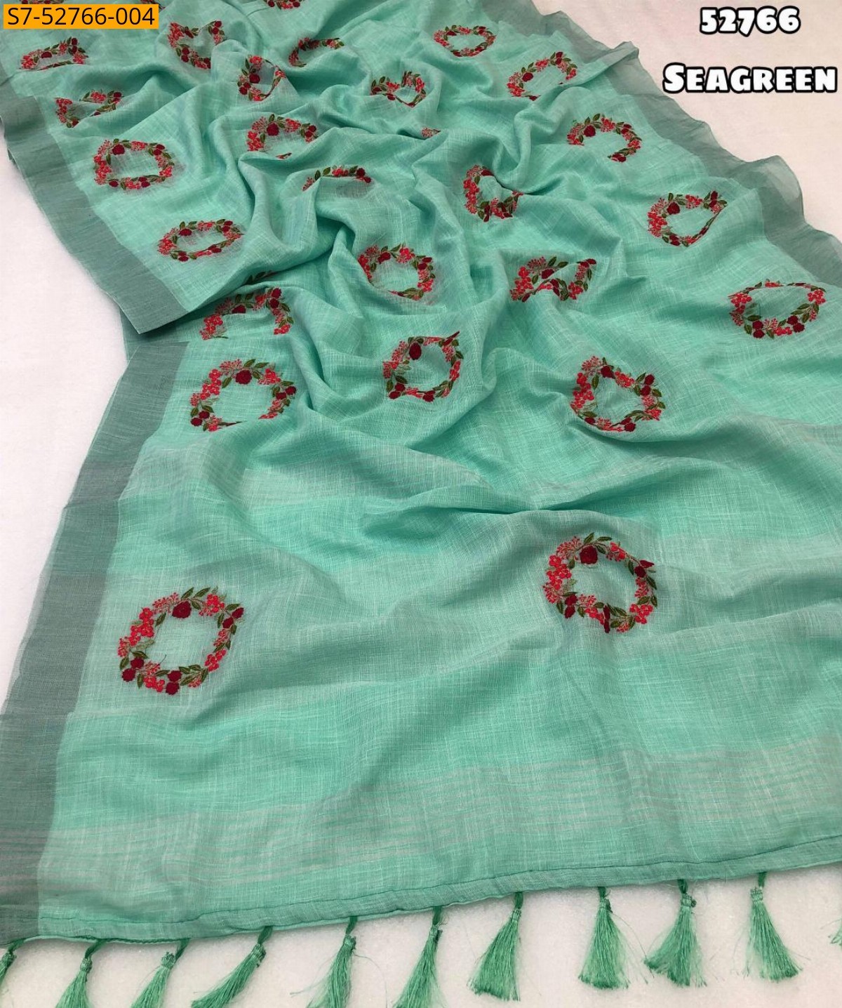 Sea green Soft linen  sarees 