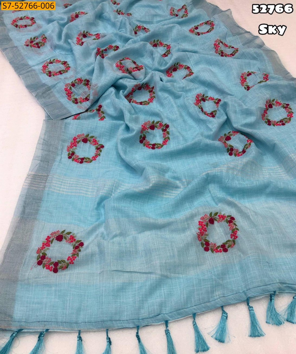 Sky blue Soft linen  sarees 