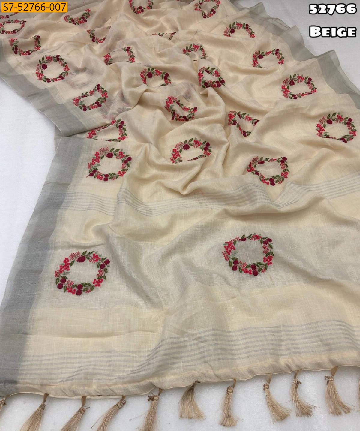 Beige Soft linen  sarees 