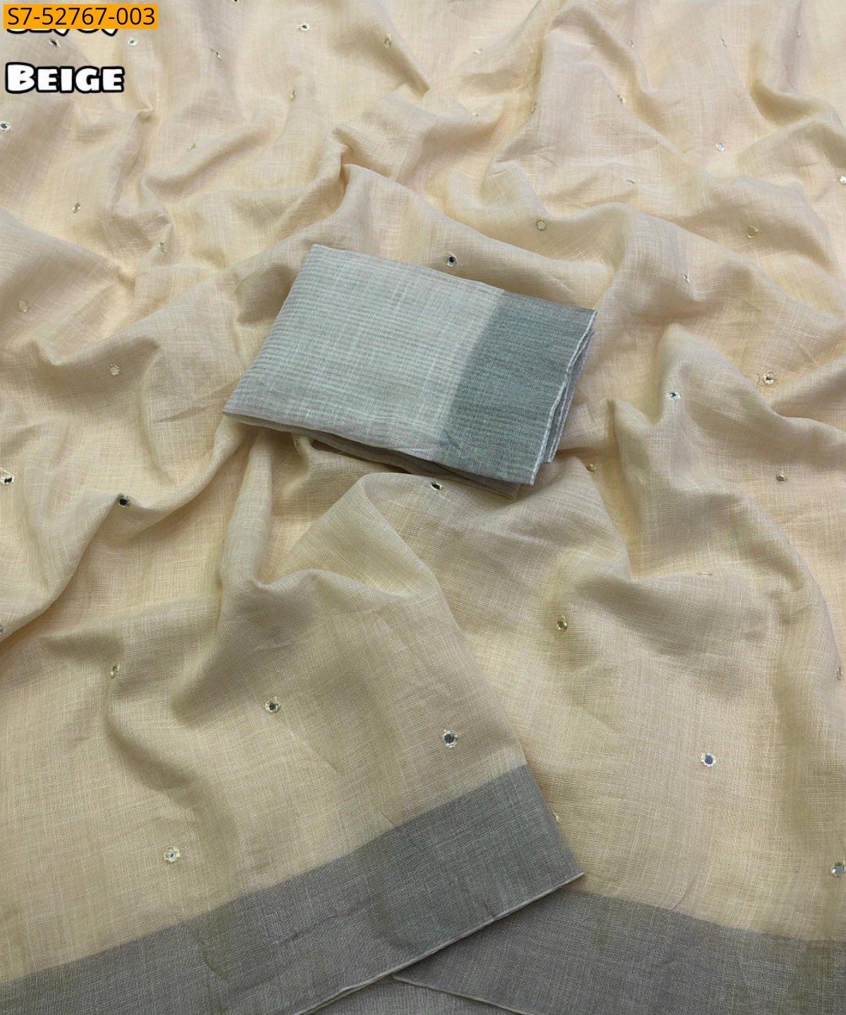 Beige Fancy Linen saree