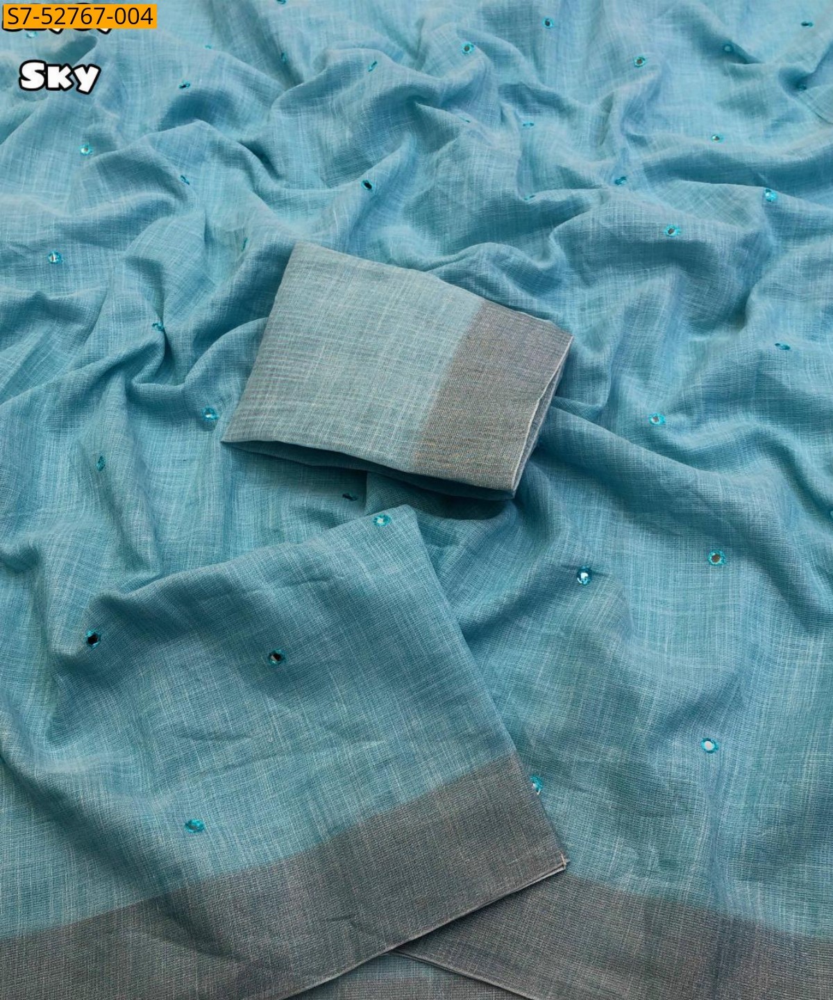 Sky Blue Fancy Linen saree