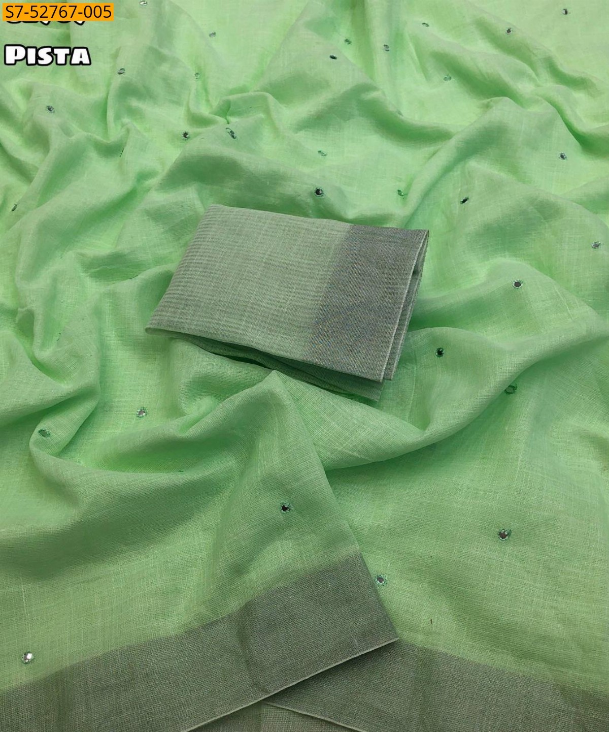 Pista Green Fancy Linen saree