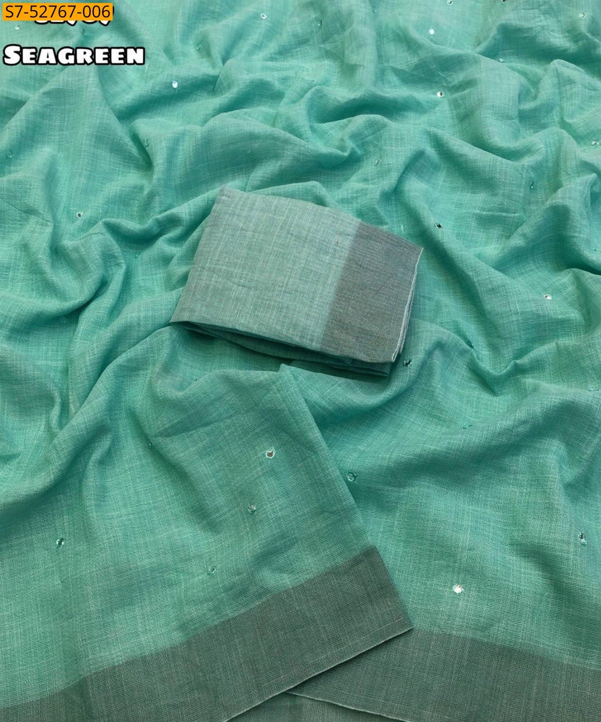 Sea Green Fancy Linen saree