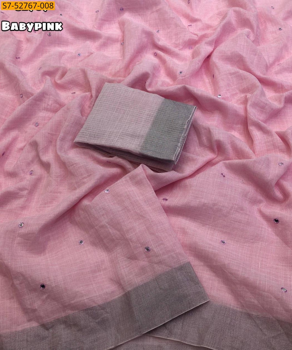 Baby Pink Fancy Linen saree