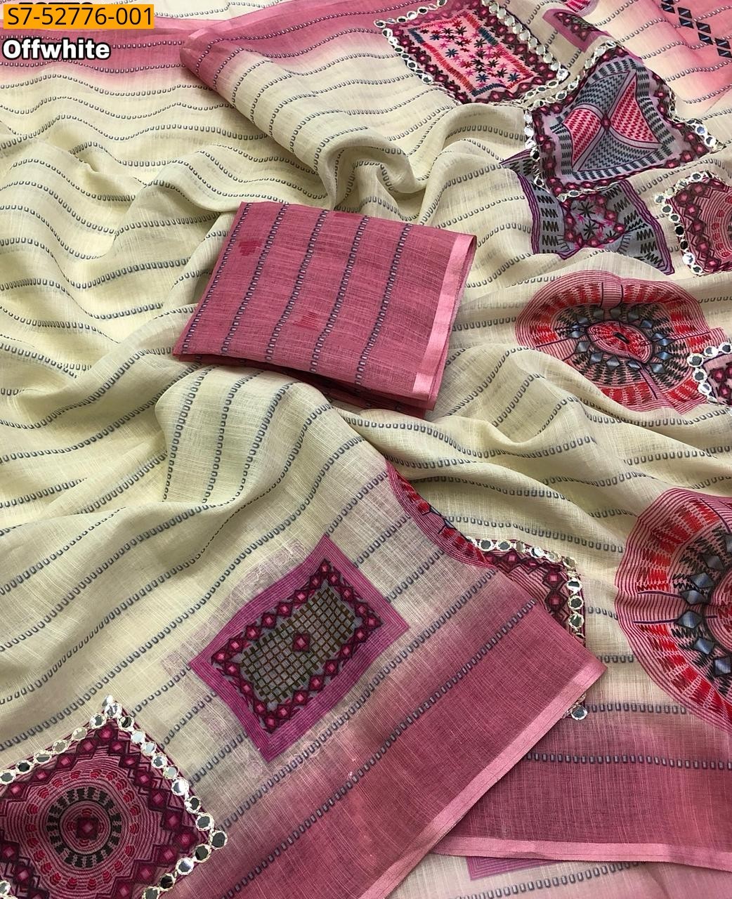 Half white Soft linen printed saree