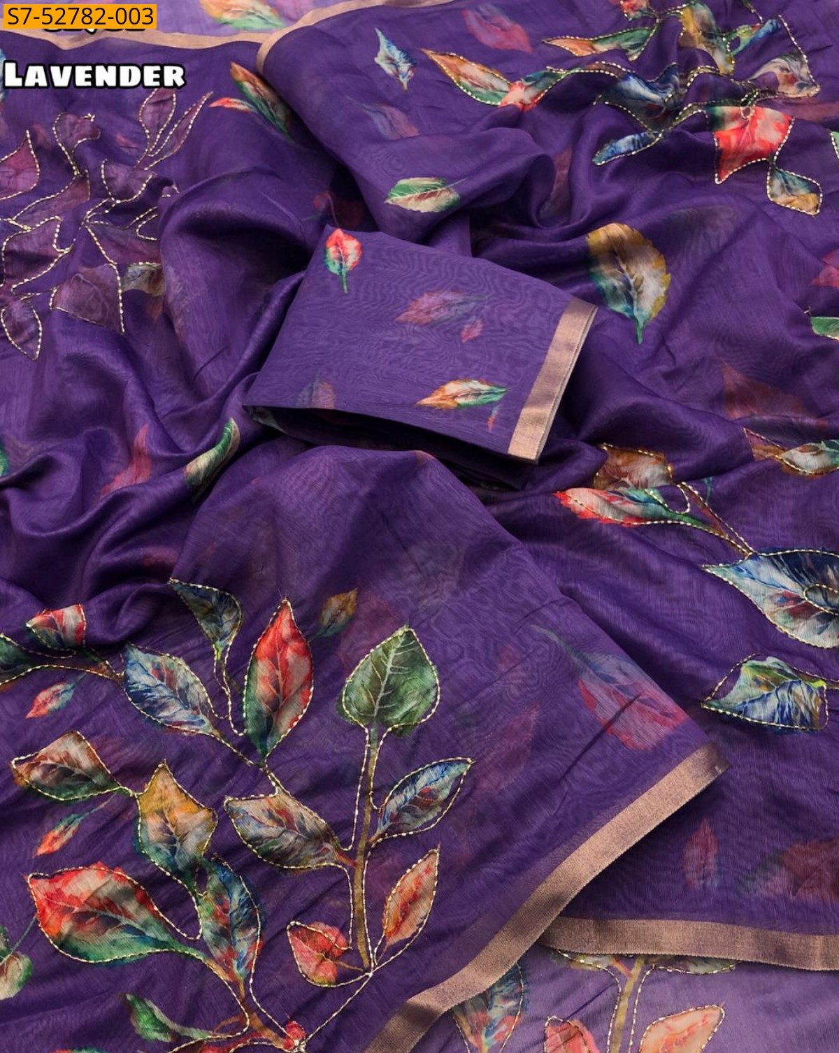 Lavender Soft chenderi leaf design saree
