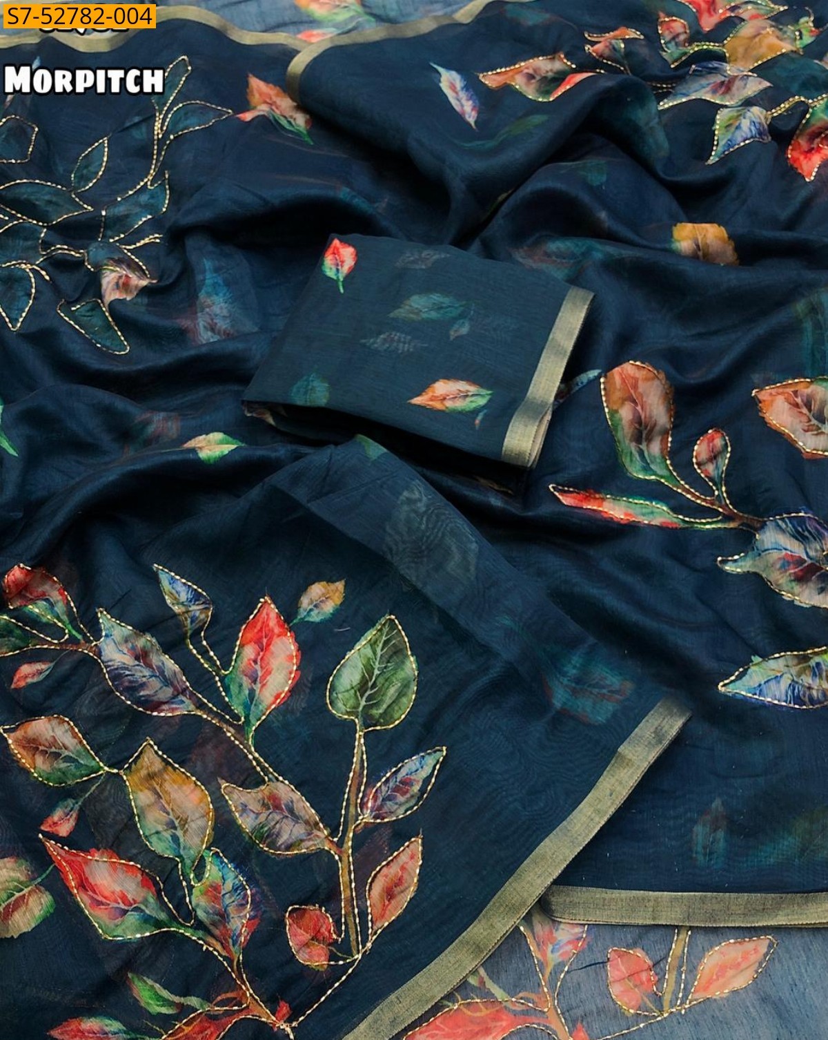 Morpitch Soft chenderi leaf design saree