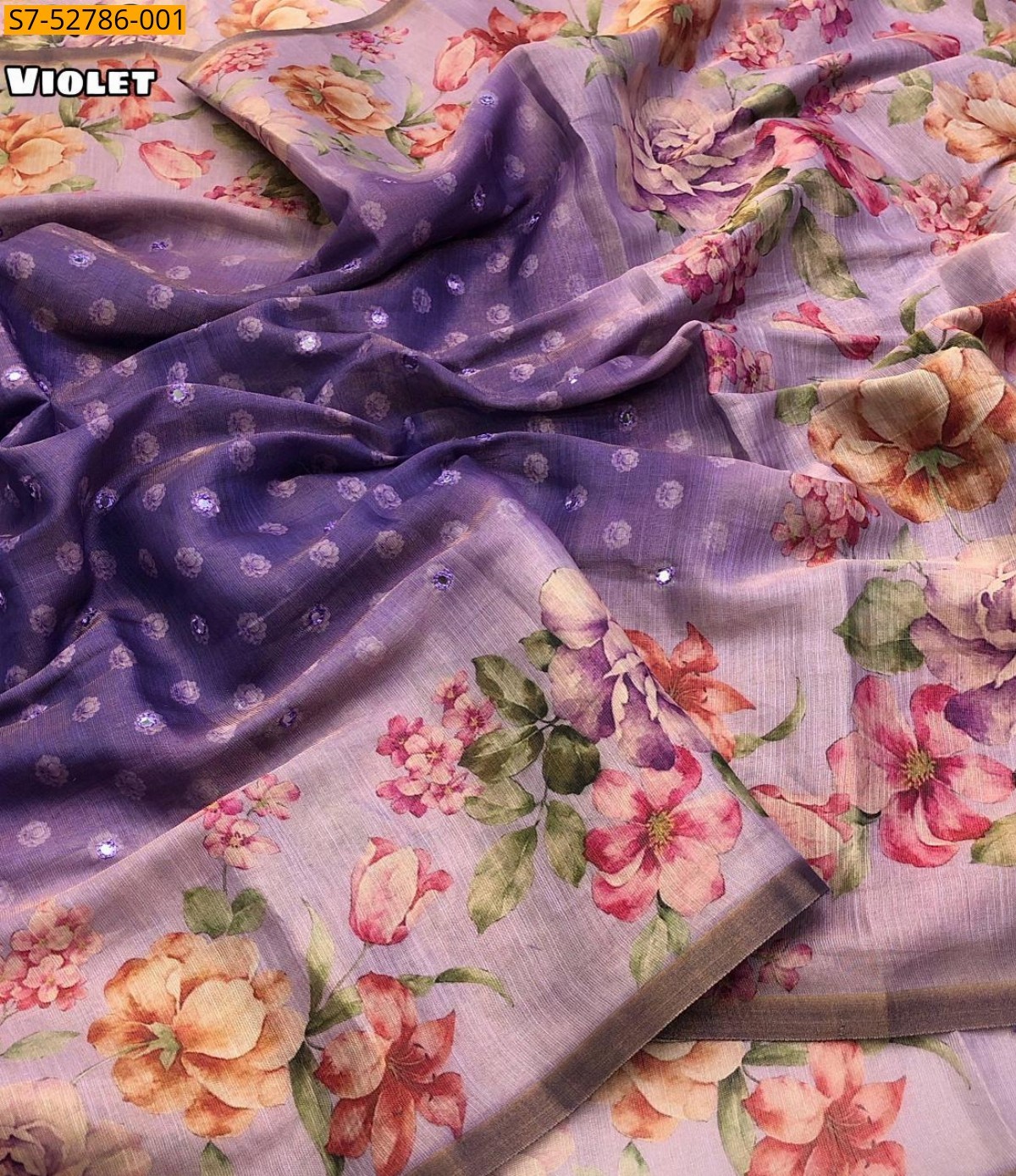 Violet Erode Tissue Silk Floral Print Saree