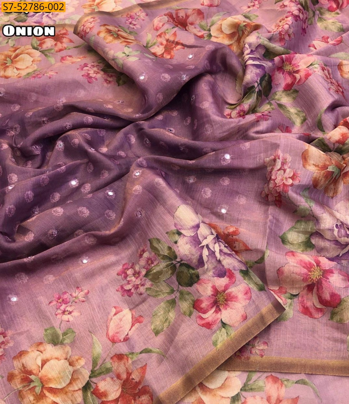 Onion Erode Tissue Silk Floral Print Saree