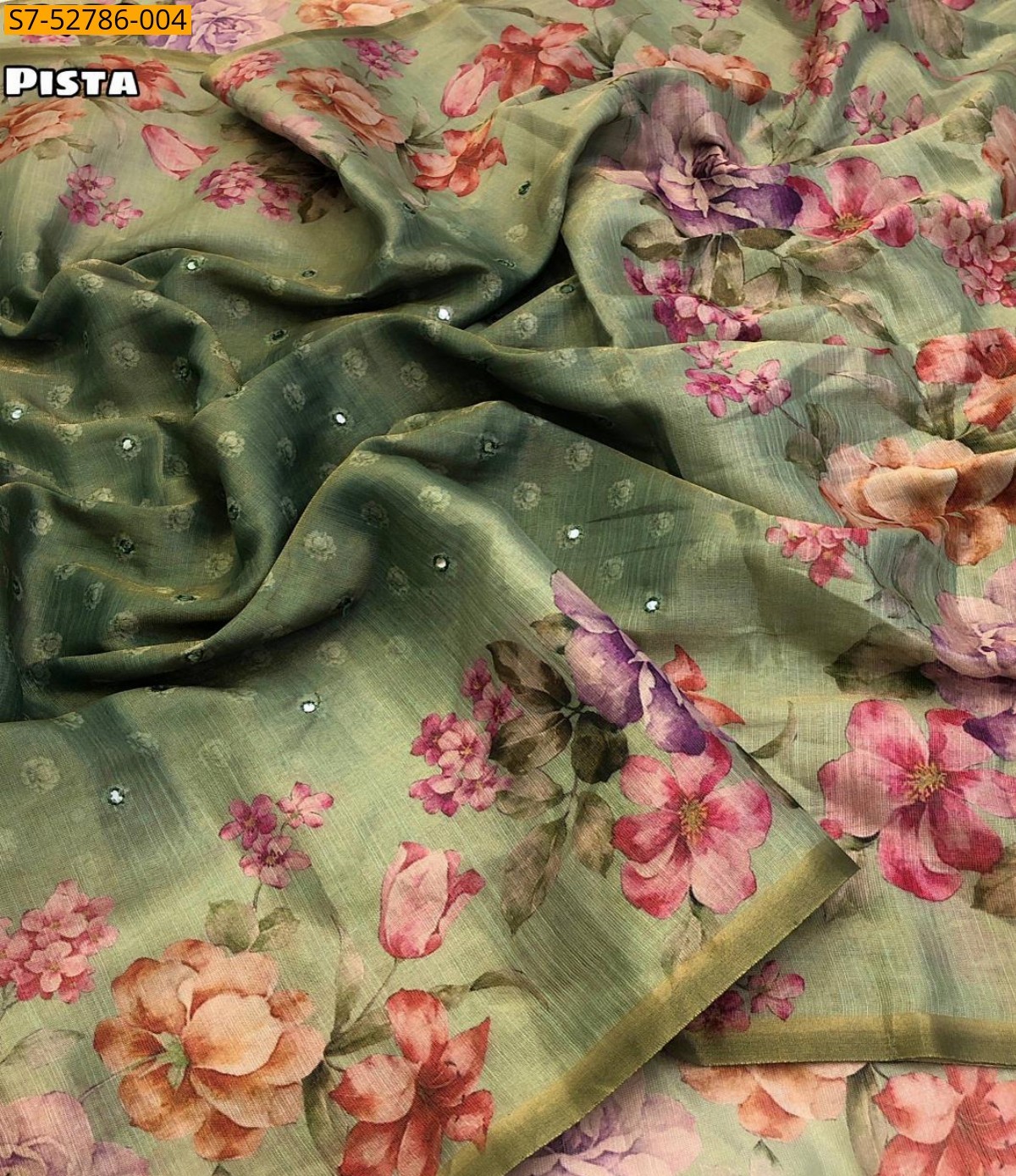 Pista green Erode Tissue Silk Floral Print Saree