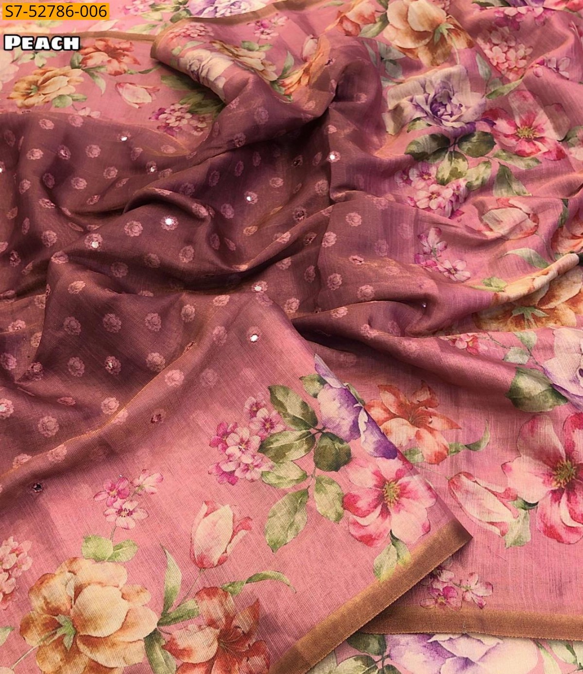 Peach Erode Tissue Silk Floral Print Saree