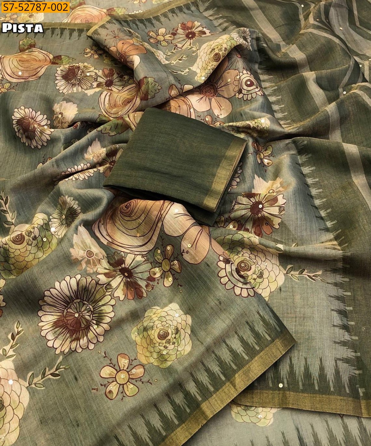 Pista Fancy Erode tissue silk Sarees