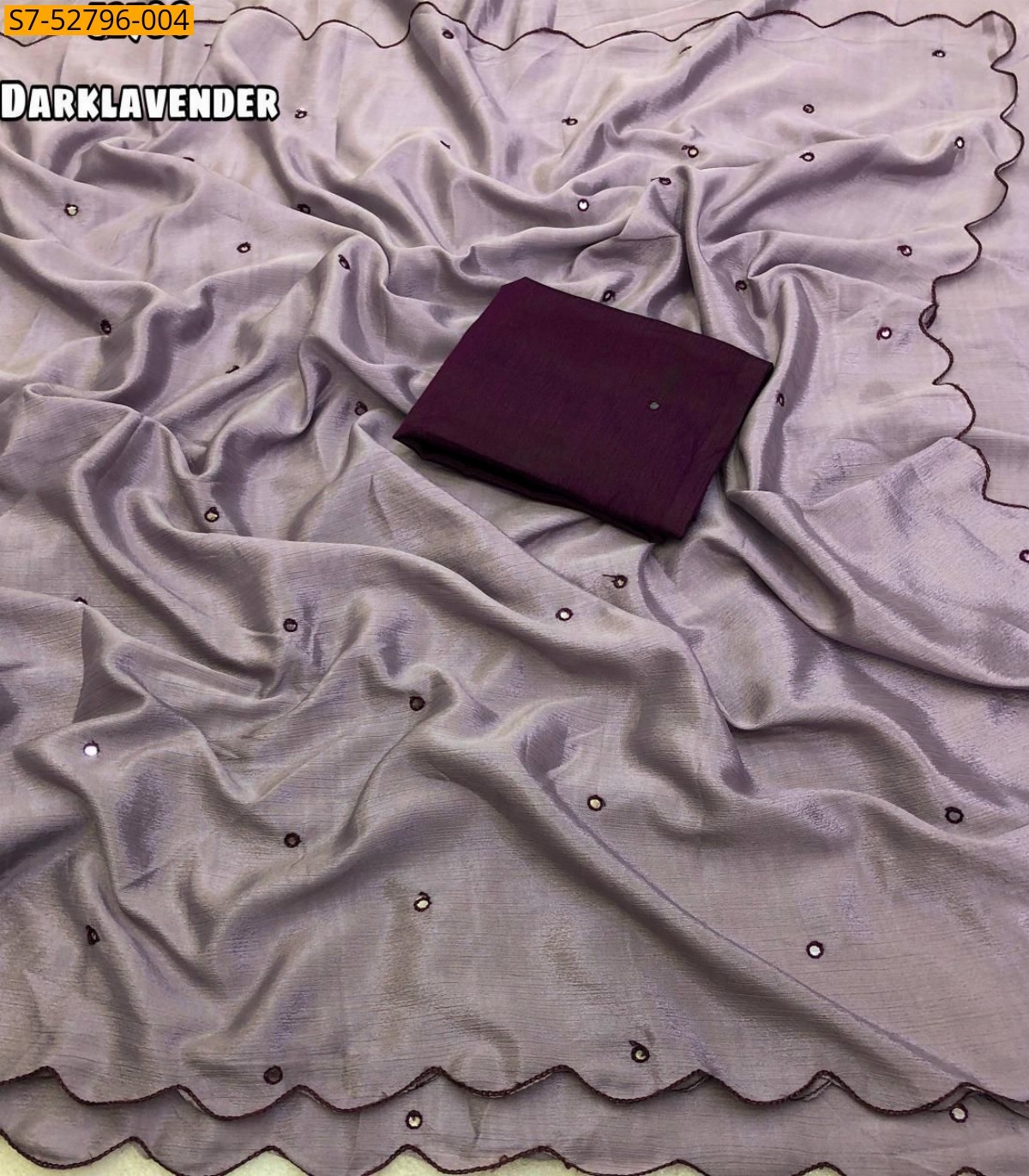 Dark Lavender Soft Chinnon embroidery Sarees