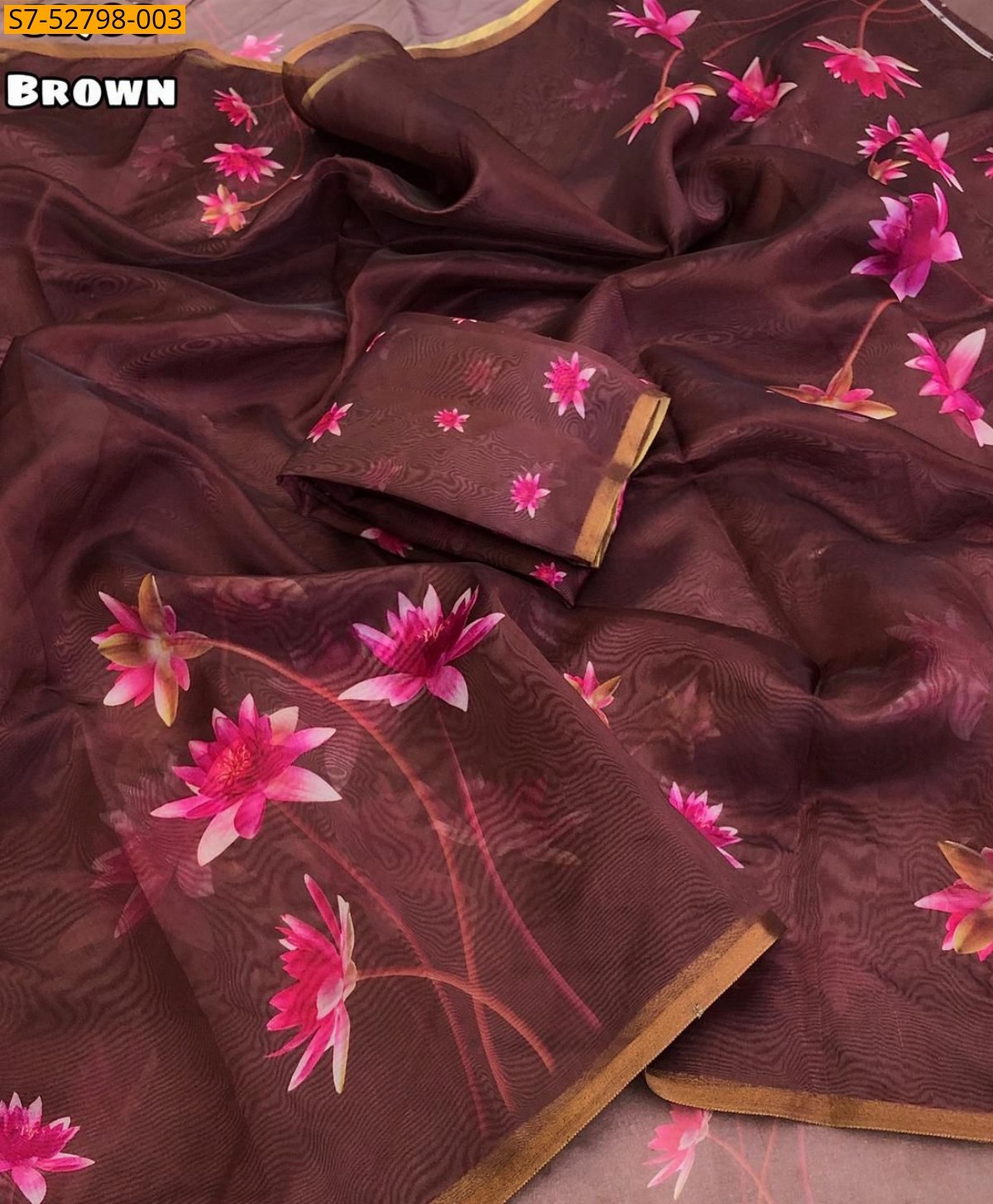 Brown Organza digital printed saree