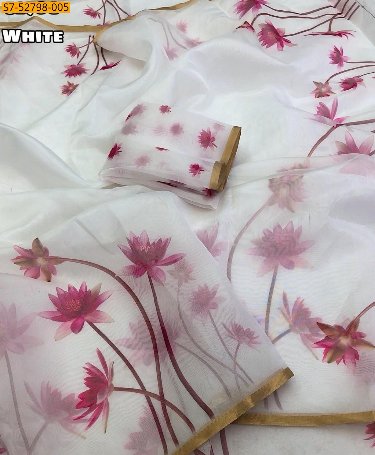 White Organza digital printed saree