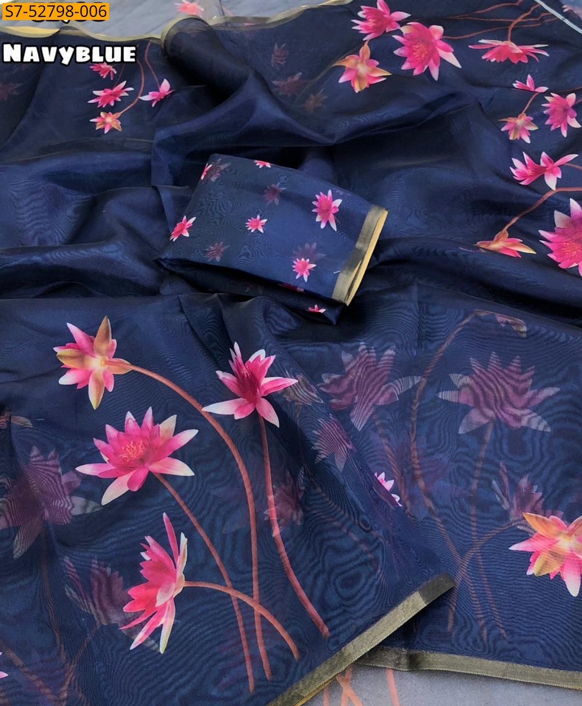 Navy Blue Organza digital printed saree