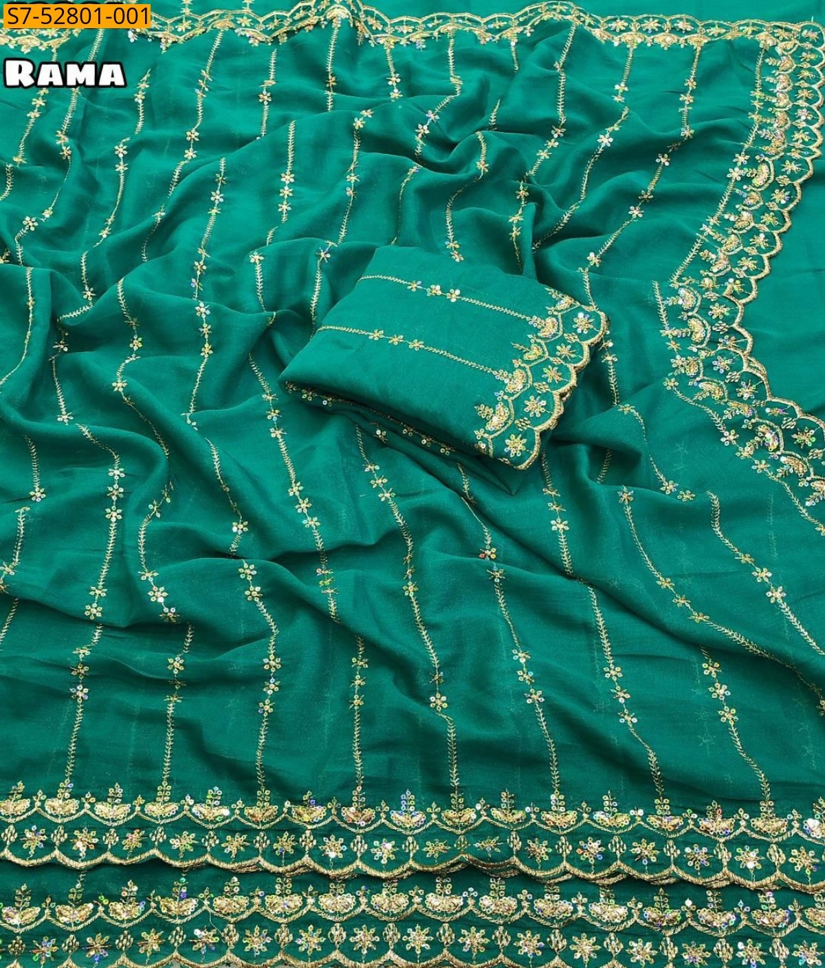 Rama green Star georgette embroidery saree