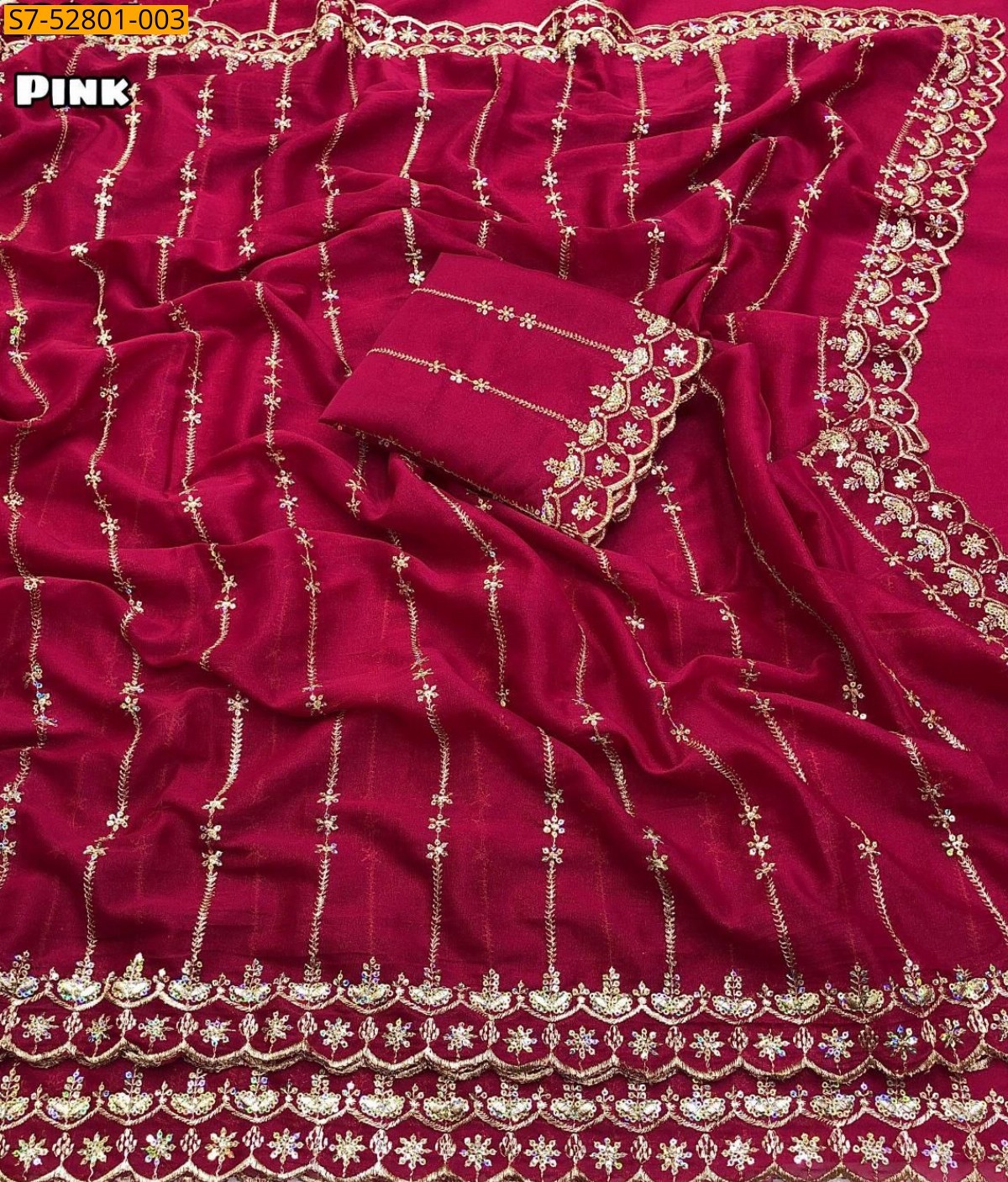 Pink Star georgette embroidery saree