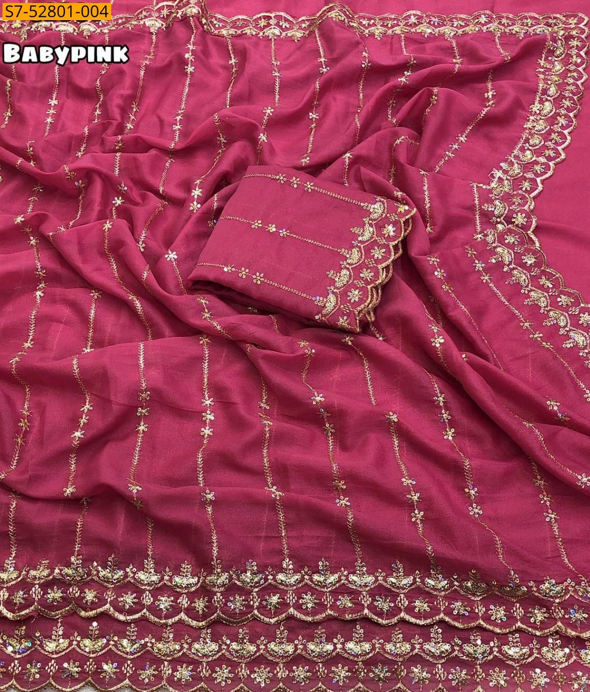 Baby pink Star georgette embroidery saree